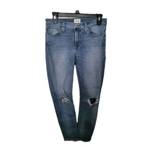 Hudson Skinny Jeans Womens 27 Blue Distressed Knee Raw Hem Mid Rise Denim